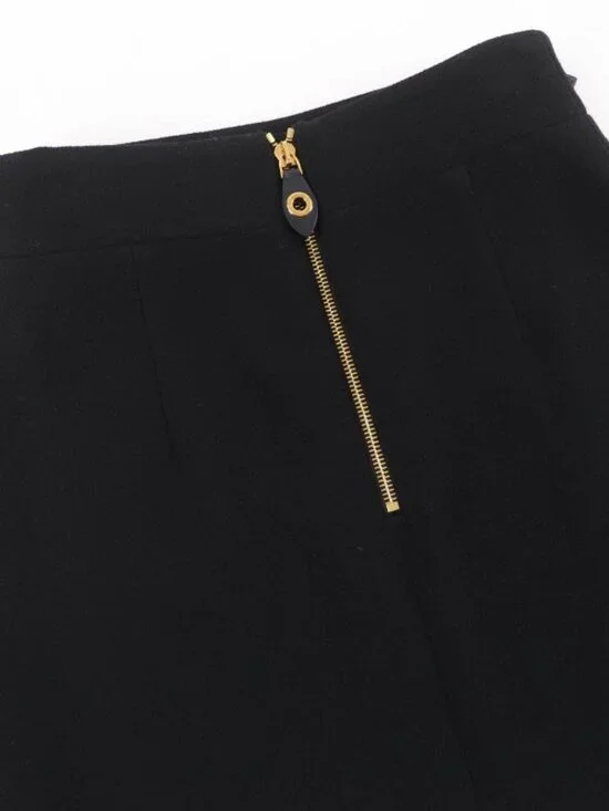 Louis Vuitton % Wool Leather with Belt Scallop Detail Mini Skirt Black 34 - Picture 4 of 12